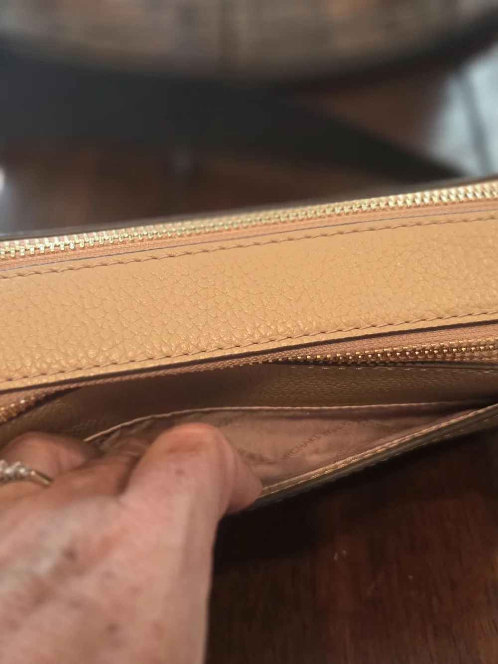 MICHAEL KORS Pebbled Leather Crossbody in Tan with Gold Hardware